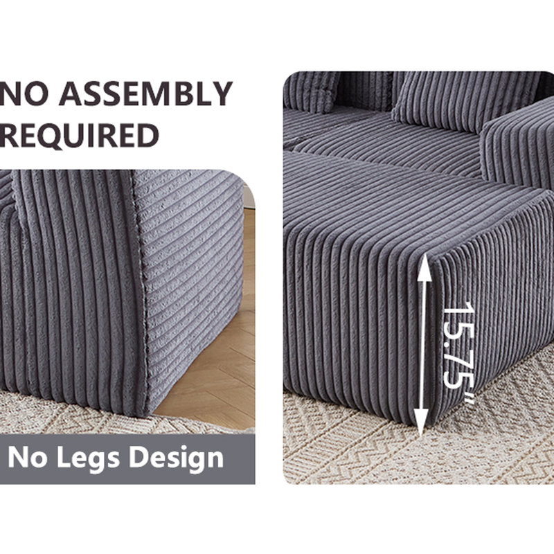 Canapé modulaire gris avec assise confortable et méridienne dans un espace spacieux et foncé, Dark Grey