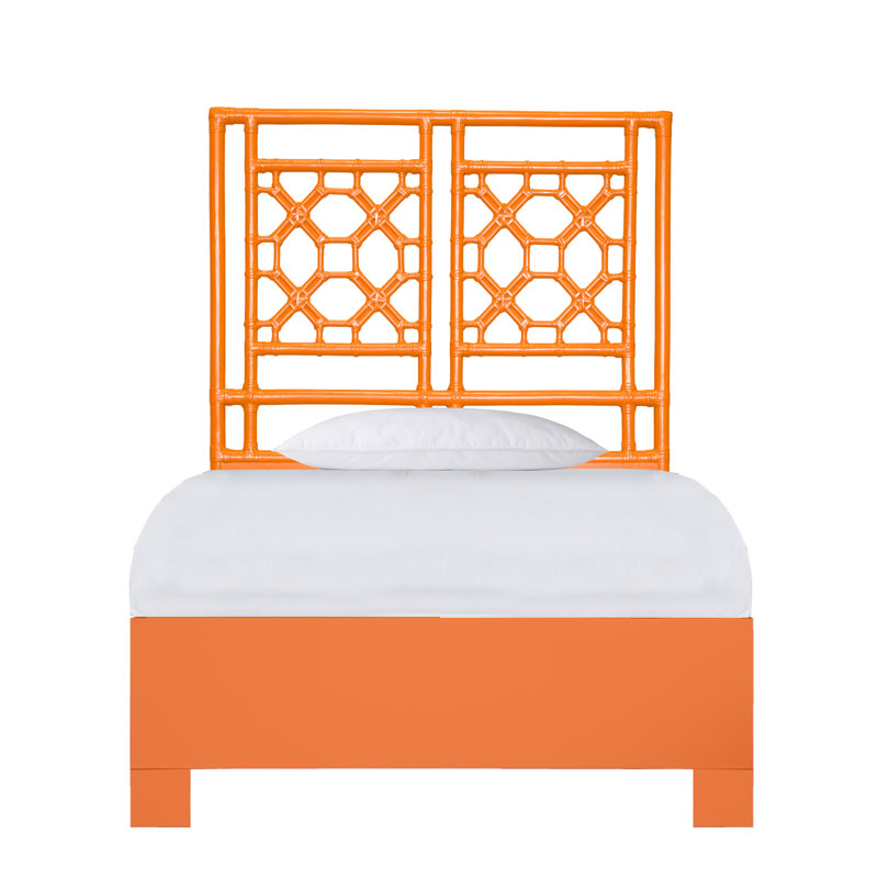Lit plateforme à dossier en treillis, Simple, Orange citron