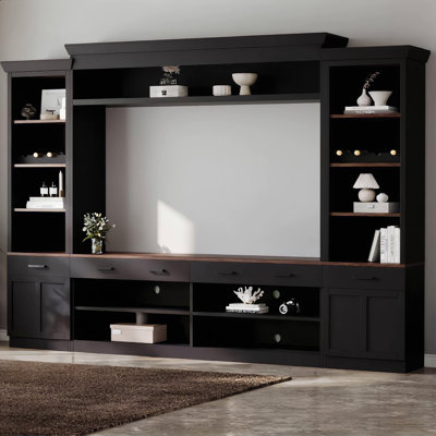 Ensemble de table et meuble télé de style ferme, meuble télé de 70 pouces avec étagères, bureau pour salon et bureau à domicile