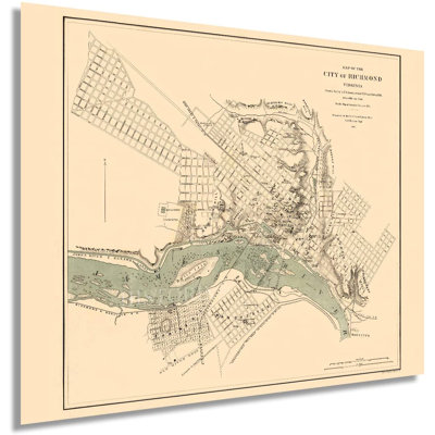 «Vintage 1864 Richmond Virginia Map», reproduction d'art graphique sur papier sans cadre