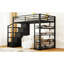 Lit mezzanine double en métal avec tablettes de rangement