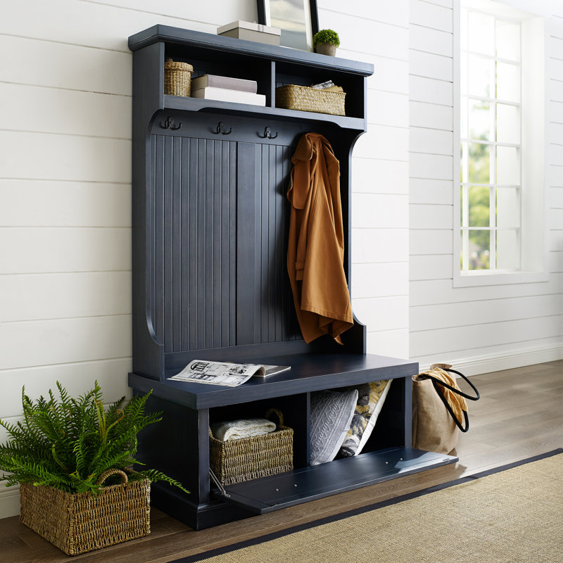 Portemanteau avec banc et rangement pour chaussures Seaside, Bleu marine vieilli
