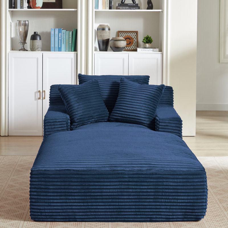 Méridienne simple en velours côtelé bleu, sans assemblage, peau douce, coussin à ressorts, méridienne ergonomique pour le bureau