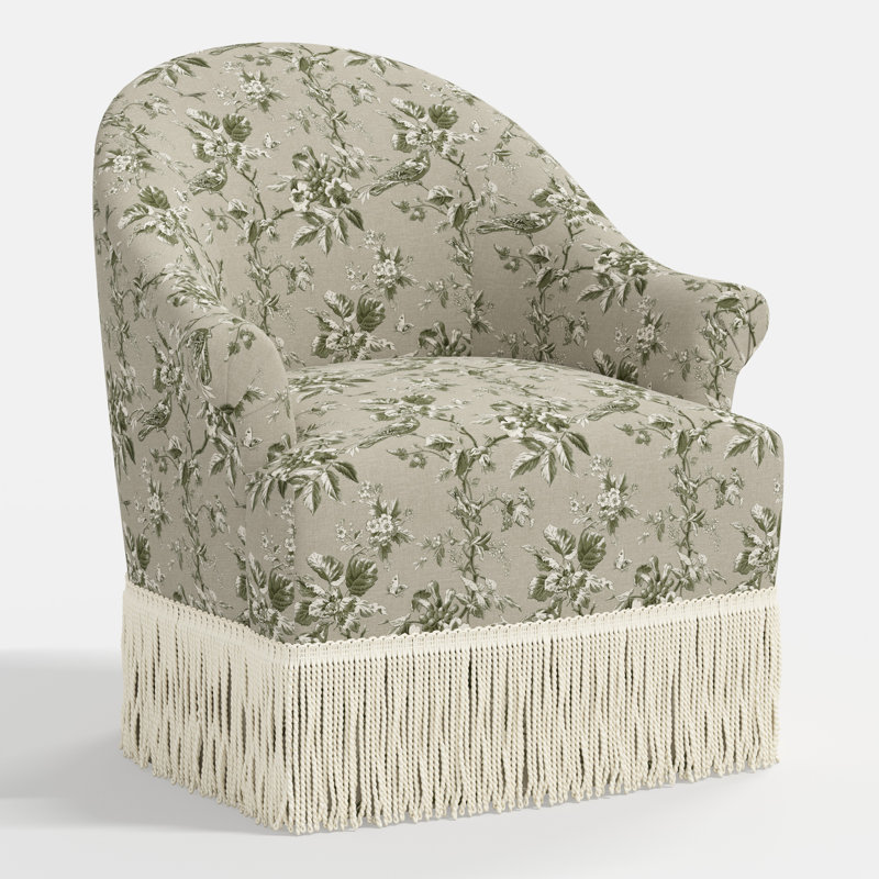 Marie Swivel Chair, Michigan Bird Toile Olive