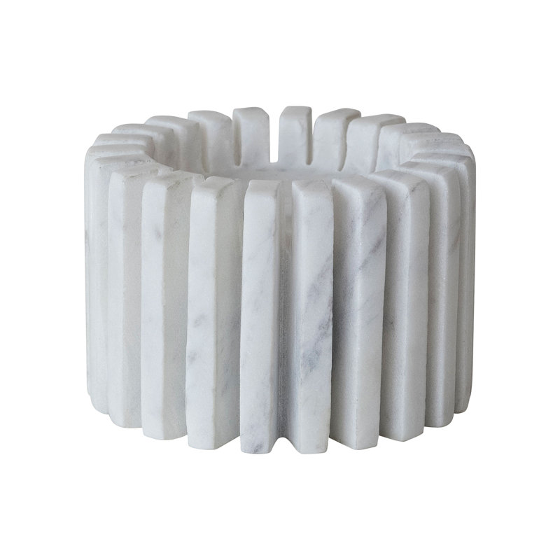 Bougeoir en marbre, Blanc, H 3 po x l 4,5 po x P 4,5 po