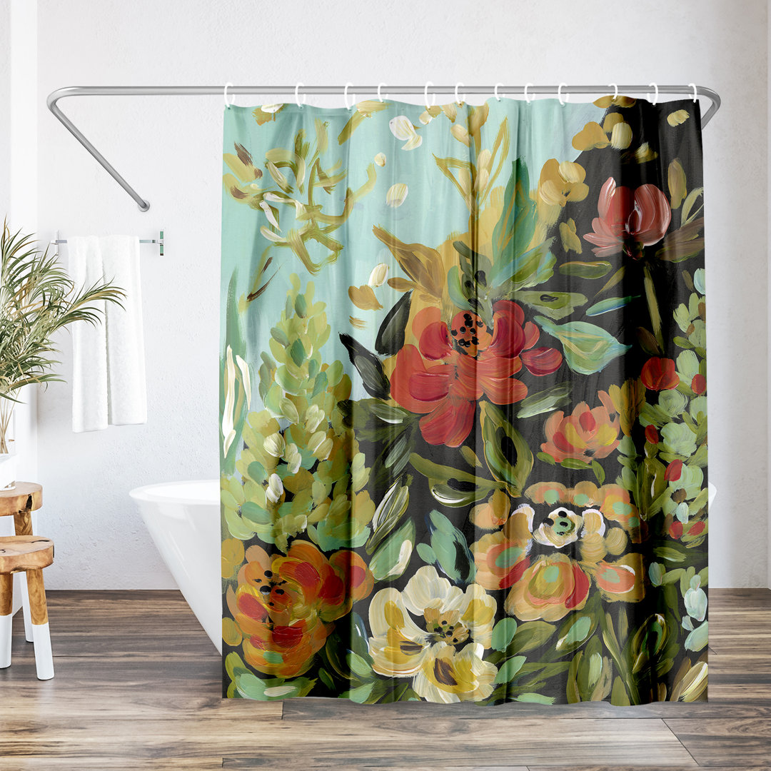 71x74 Shower Curtain - Floral Painted Design - Warm Waves by PI Creative Art East Urban Home