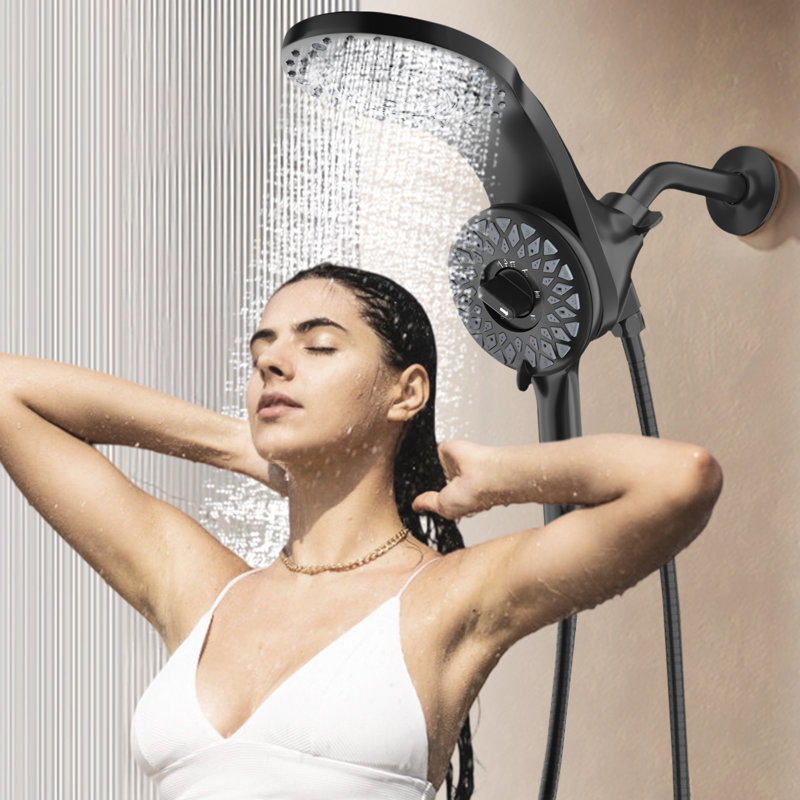 Pomme de douche magnétique double noire Mate avec douchette et mode cascade, Noir mat