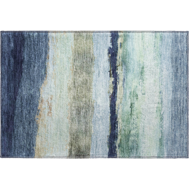Tapis rayé de qualité supérieure Mayfield, En jean, 1 pi 8 po x 2 pi 6 po