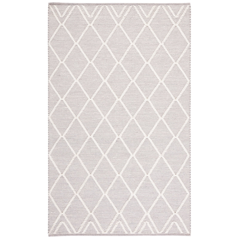 Jacques Hand Woven Wool/Cotton Geometric Rug in Gray/Ivory, Rectangle 5' x 8'