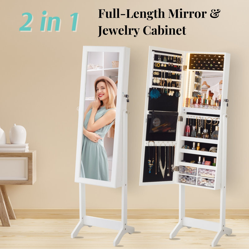 Miroir pleine grandeur avec rangement, Blanc