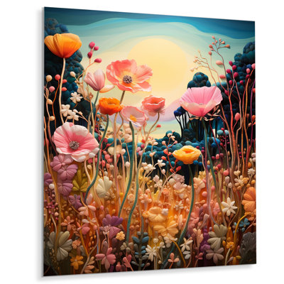 Vibrant Wildflowers Lake Sunset - Lake Wall Art Decor
