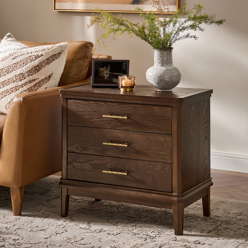  Fay Transitional 26"Tall 3-Drawer End Table with Built-in Charging Station and Simple Assembly, Auburn