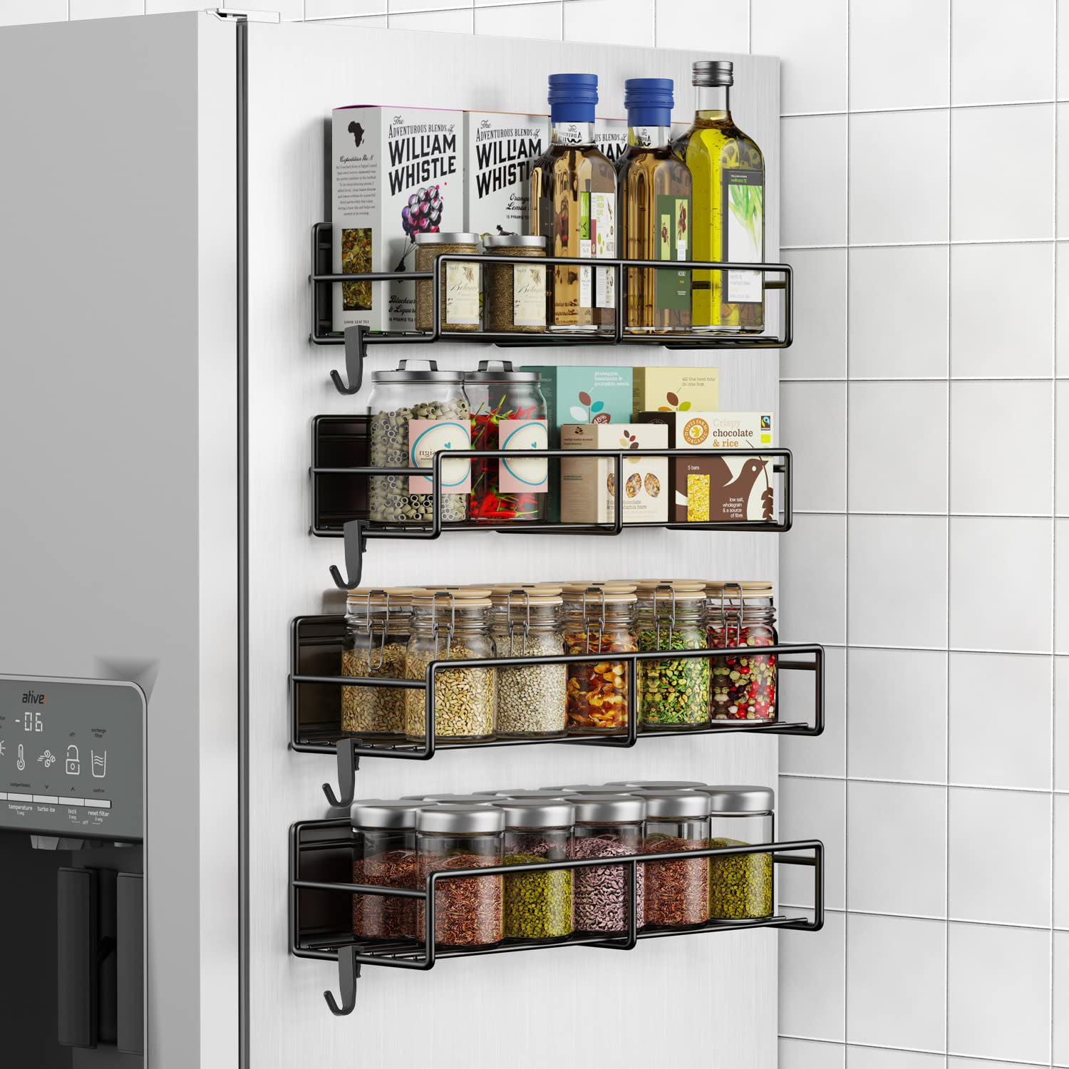 Spice Rack Organizer for Cabinet Door - Adhesive Spice Rack No Drill Needed Hanging Option - Wall Mount - Pantry and Cabinets Doors Storage Holder 
