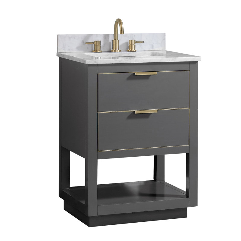 Allie 25" Single Bathroom Vanity Set, White, Carrara White Marble/Gold