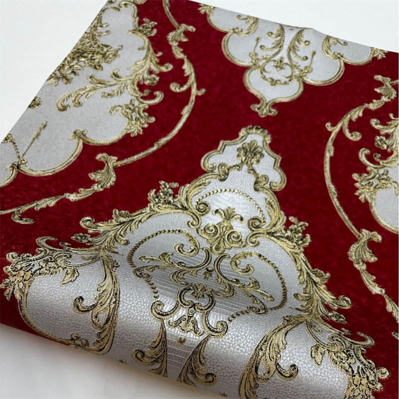 Papier peint embossé de luxe - Revêtement mural en PVC, Rouge / doré