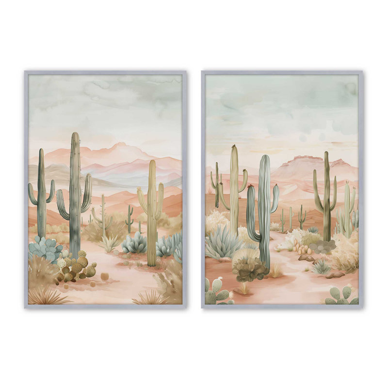 Ensemble de 2 estampes de cactus, Chrome poli, H 17,25 po x l 26,5 po