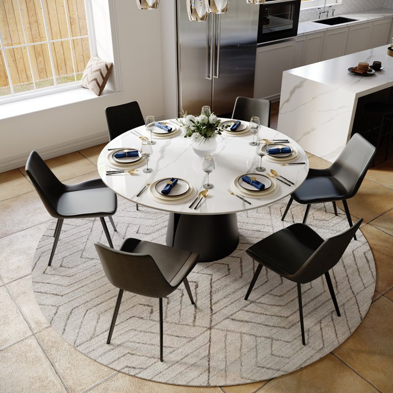  Modern Dining Room Sets, Pre-Assembly Round Dining Table Sets, Sintered Stone Tabletop Kitchen Dining Table Set With PU Upholstered Chairs