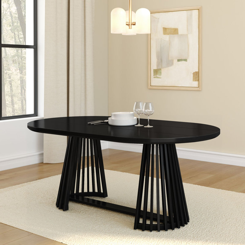 Table de salle à manger ovale moderne 72 "avec base à lattes Lido, Noir