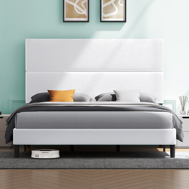 Lit plateforme tapissier Brithny, Lit simple, Gris clair