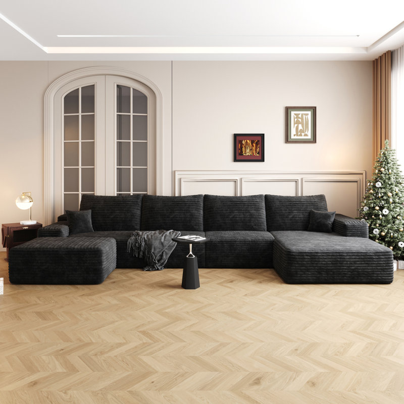 Canapé modulaire Cloud avec 1 repose-pieds, Noir, Orienté à gauche (vu de face), H 37,8 po x l 135 po x P 69,7 po