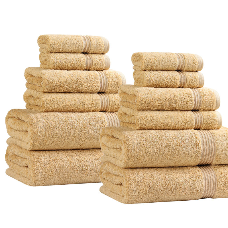 Guadlupe Heritage Egyptian Cotton Soft 12 Piece Bathroom Towel Set, Gold