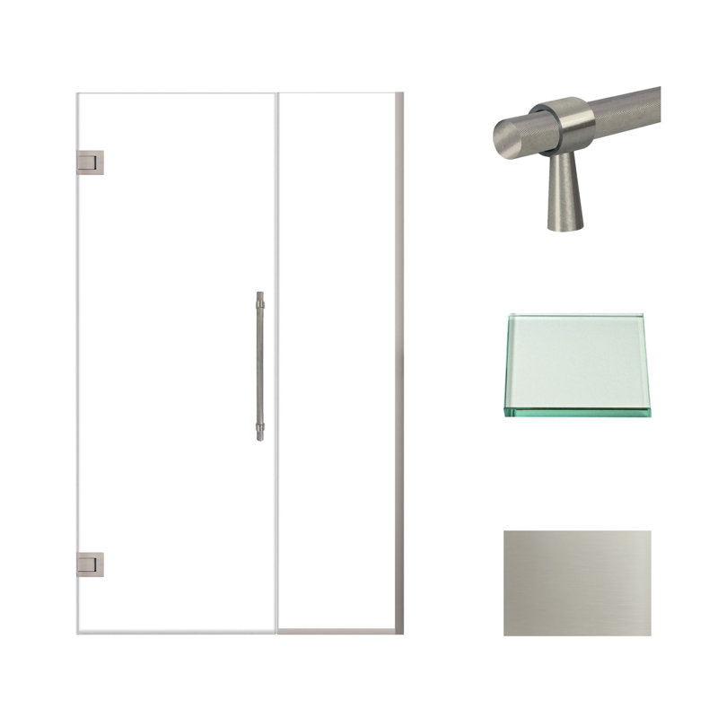 Porte de douche à charnière avec verre transparent l 47,5 po x H 76 po Transolide Elizabeth, Acier Inoxydable