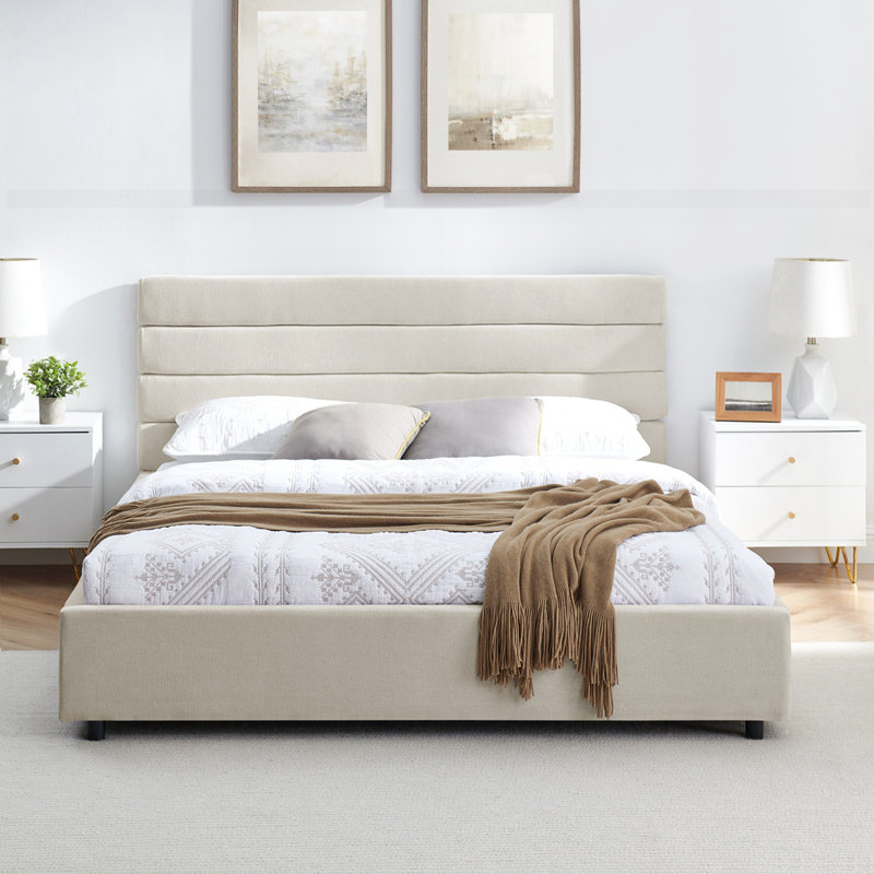 Base de lit rembourrée confortable, Beige