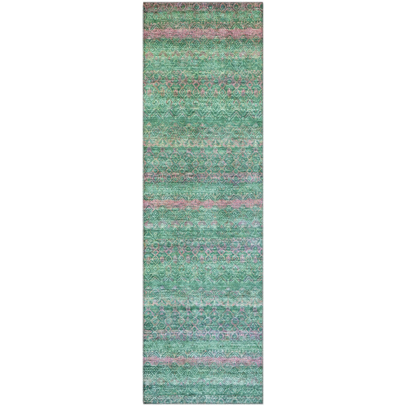 Premium Machine Washable Mayfield Striped Rug, 2'3" x 7'6" Runner, Green