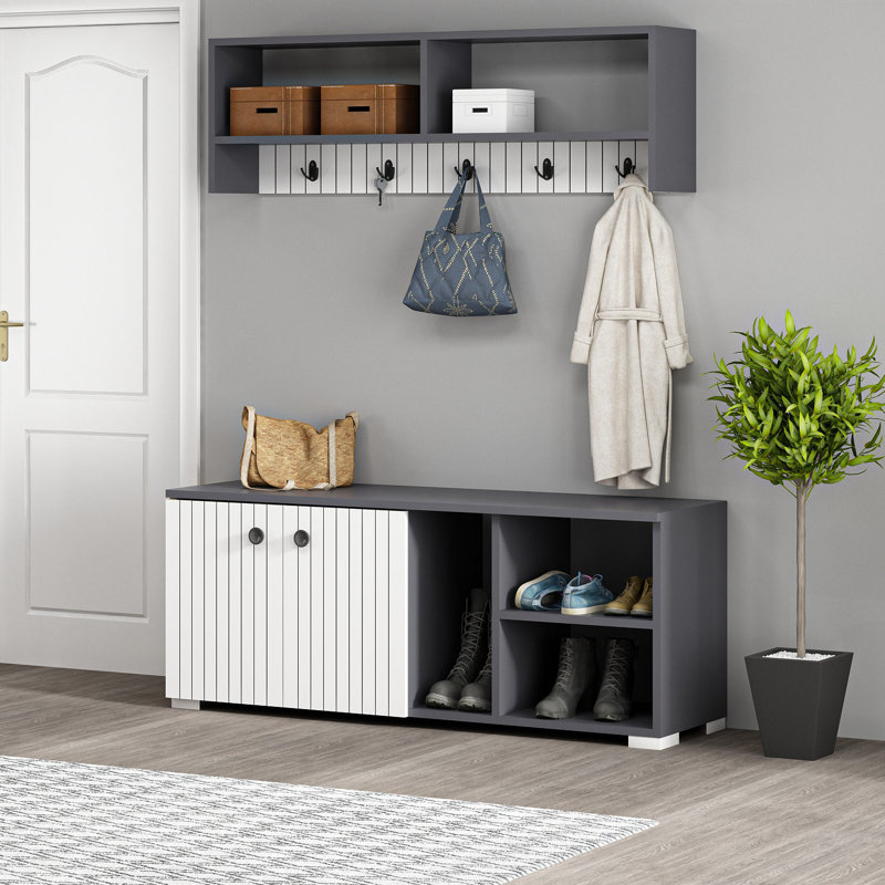 Jeanetta Hall Tree 120cm Wide with Bench, White/Grey
