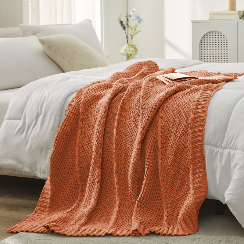 Jeté tricoté en chenille pour lit, canapé et lit, L 50 po x L 60 po, Feuille d'automne