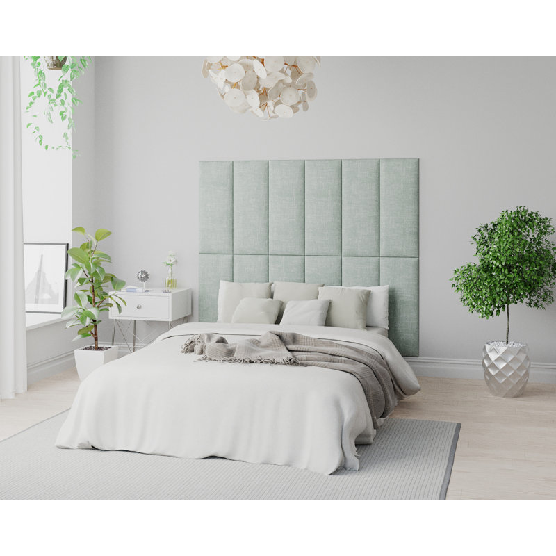 Kashish 30 cm x 75 cm Peel and Stick Upholstered Wall Paneling in Eau De Nil, Eau De Nil