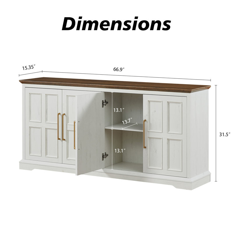 Buffet de 170 cm avec rangement, Rustic oak / Rustic White