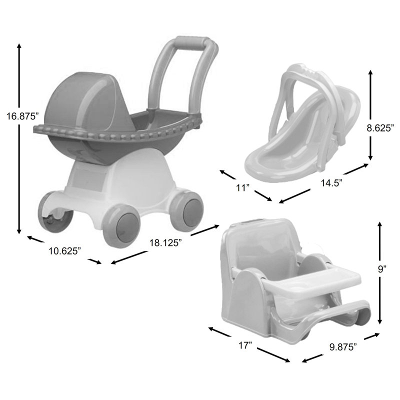 American Plastic Toys 3 Pc Doll Care Set 