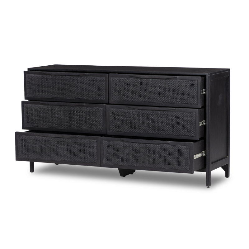 Sydney 6 Drawer Dresser, Black Wash/Black Cane