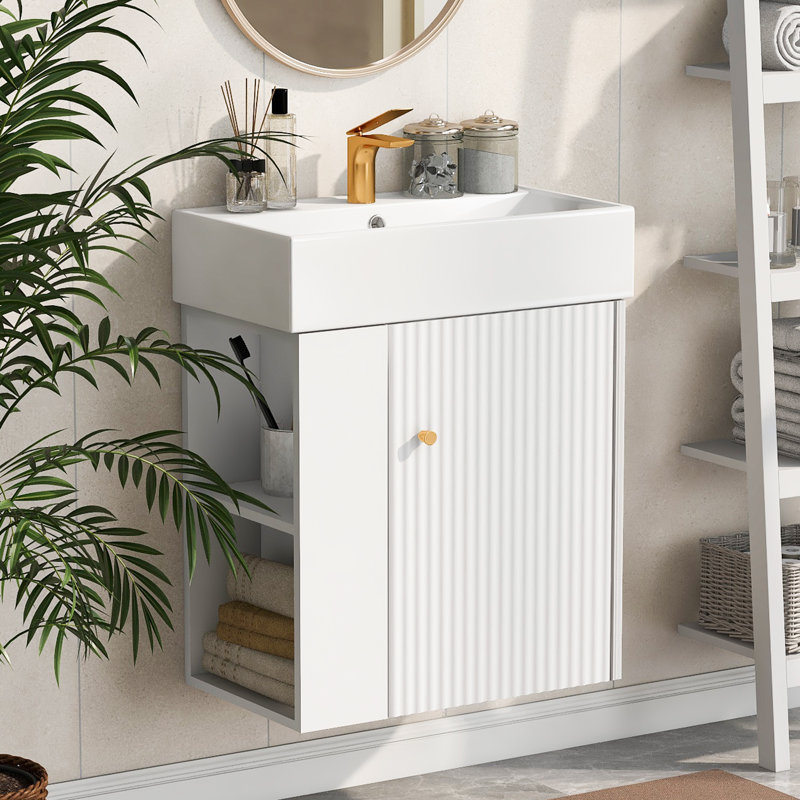 Ensemble de meuble-lavabo simple 21,6 po avec dessus en céramique Lorimar, Blanc, Doré