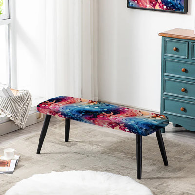 Banc rembourré bleu et mauve à motif cachemire mystique à pois noirs