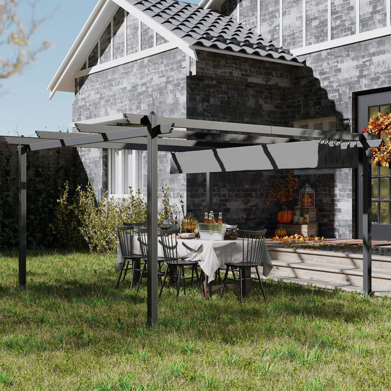 13' x 13' Retractable Pergola Canopy with Stronger Aluminum Frame, Outdoor Pergola Sun Shade Shelter for Garden, Patio, Backyard, Deck