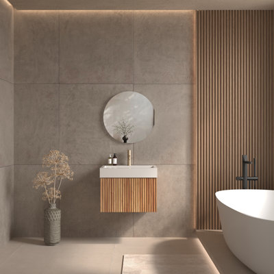 Wall Mounted Bathroom Vanity, Floating Bathroom Vanity with Integrated SMC Sink, Floating Cabinet with Soft-Closing Drawers, Wood Grain Texture