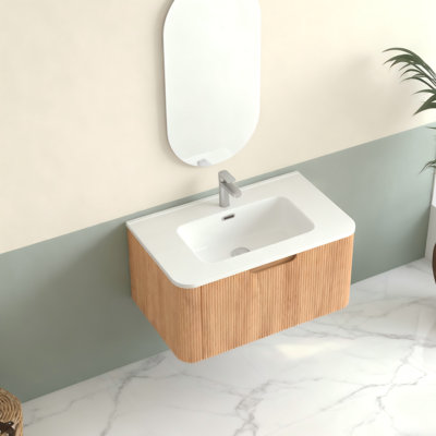 Meuble-lavabo mural flottant avec lavabo en céramique
