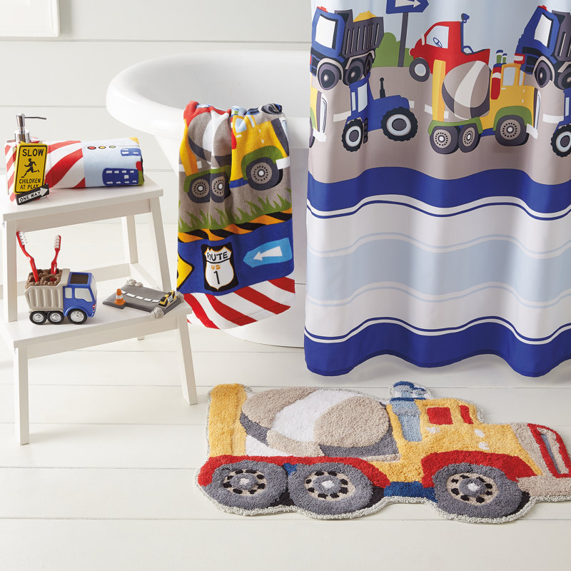 Rideau de douche simple trains et camions + crochets