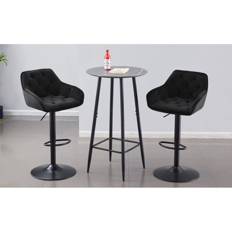 Kafka Velvet Upholstered Adjustable Swivel Bar Stools, Black