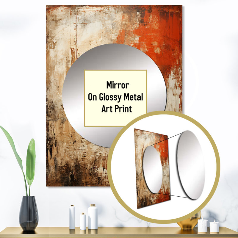 Leonice orange Chaos Collage I - miroir de collages abstraits, miroir mural décoratif beige, impression d'art en métal