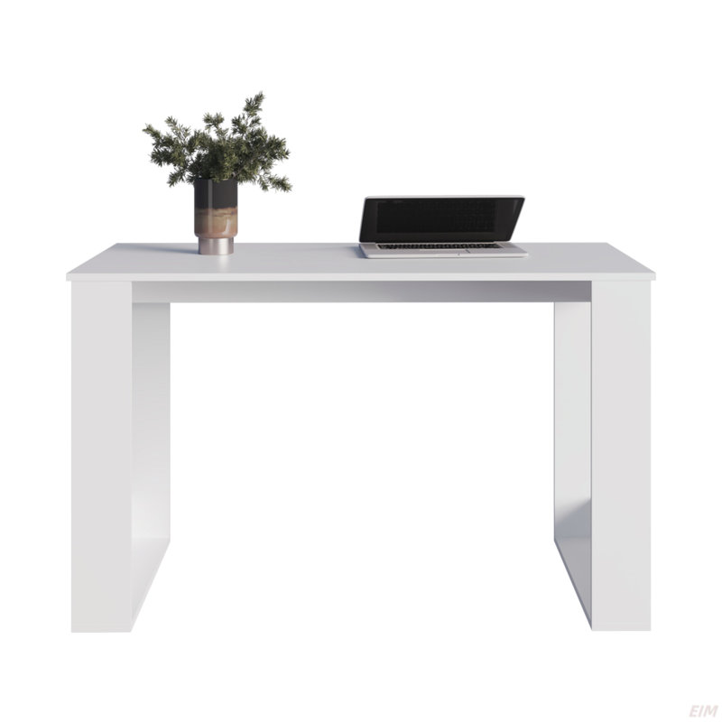 Bureau d'ordinateur Albion avec une grande surface de travail et des pieds, Blanc