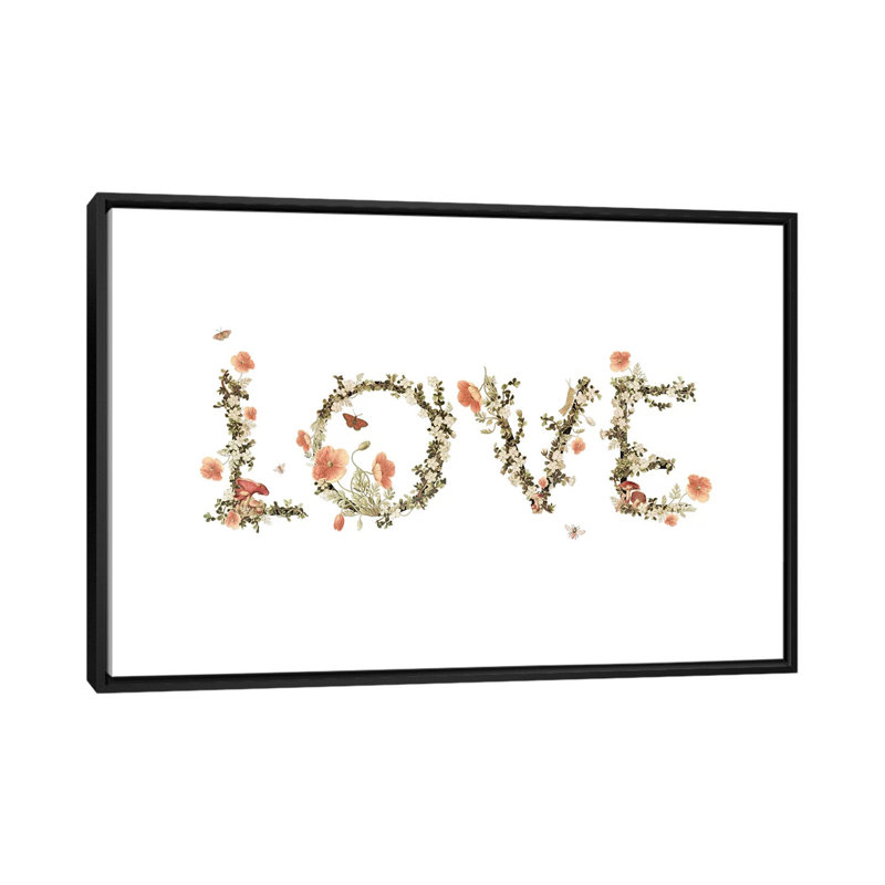« love », art textuel sur toile, H 18 po x l 26 po x P 1,5 po, Toile avec cadre noir, Pas de tapis