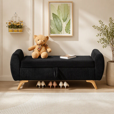 Banquette de lit en velours côtelé avec rangement, siège haute et couvercle rabattable