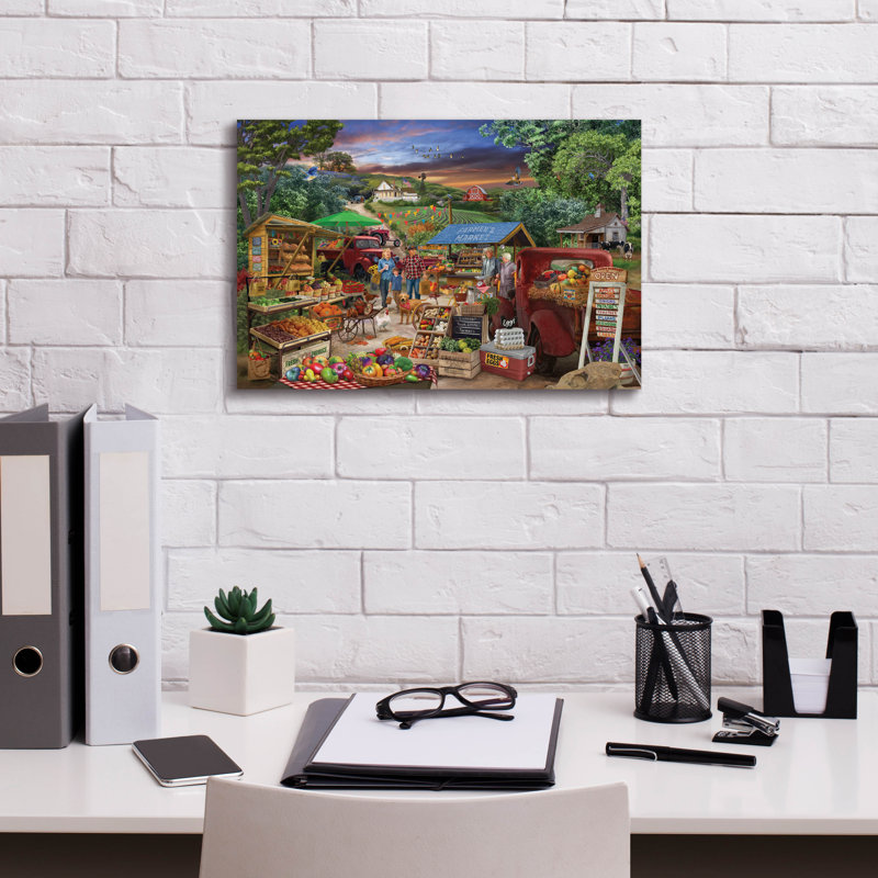 «Red Camions Farm Market» par Bigelow, illustrations sur toile, H 12 po x l 18 po x P 0,75 po