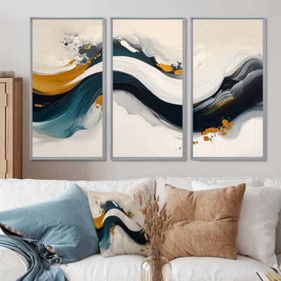 Racines et reflets des vagues abstraites IV - art mural spirales abstraites pour le salon - ensemble de 3