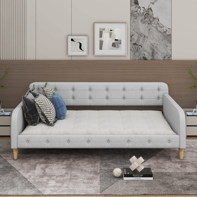 Upholstered Daybed With Legs, Beige, Full/Double