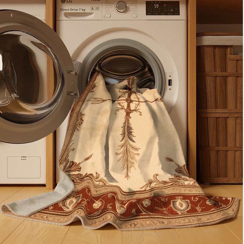 Tapis beige français lavable à la machine, Rectangle 6 pi x 9 pi