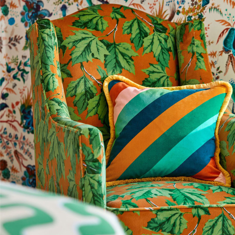 Dappled Leaf Fabric, Emerald/Amber